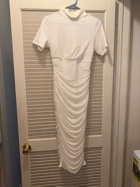 White Turtleneck Ruched Side Maxi Dress (not from Zara)